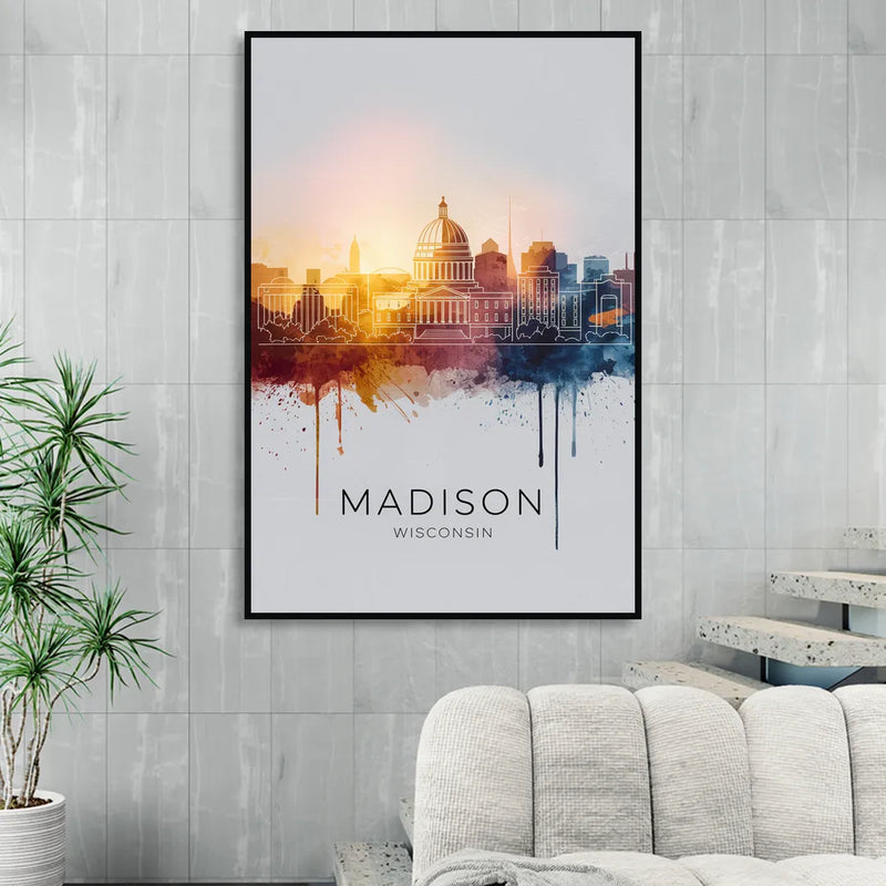Madison Iconic Landmarks Sitting Room - Black Canvas Wall Art