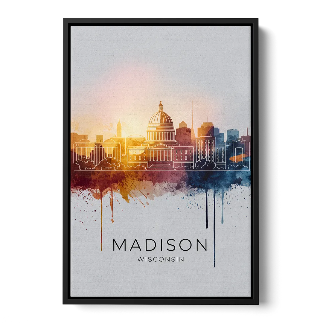 Madison Iconic Landmarks Front - Black Canvas Wall Art