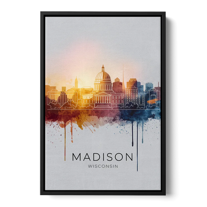 Madison Iconic Landmarks Front - Black Canvas Wall Art
