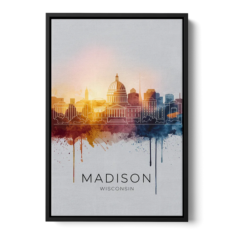 Madison Iconic Landmarks Front - Black Canvas Wall Art
