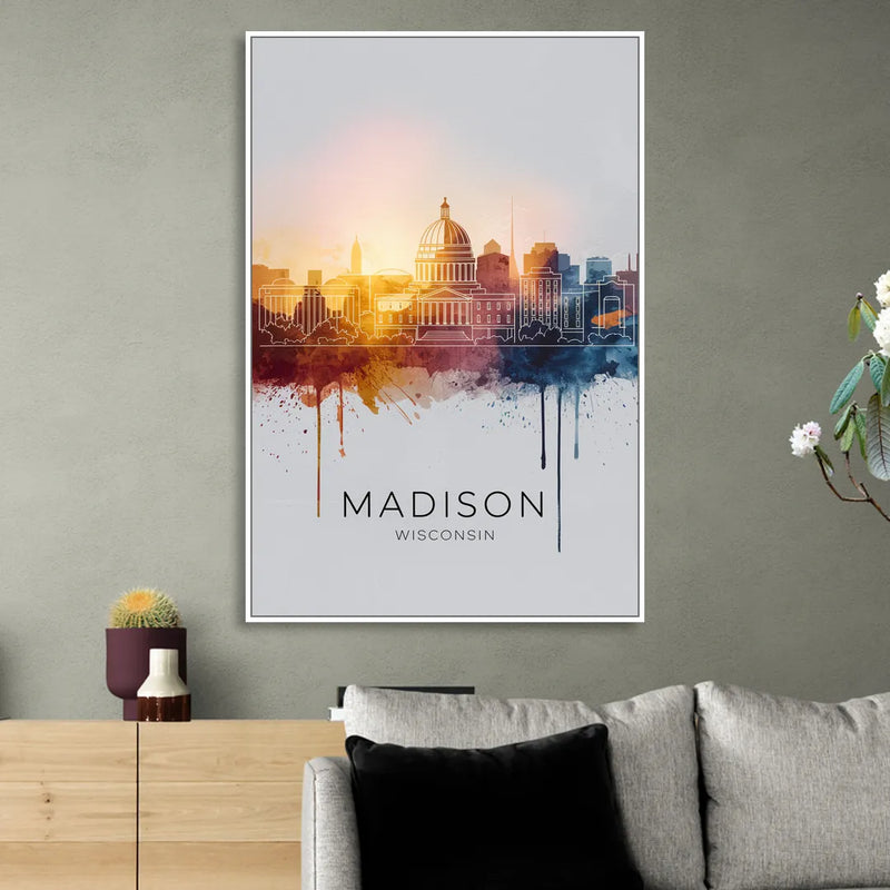 Madison Iconic Landmarks Living Room - White Canvas Wall Art