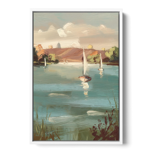 Madison Lake Mendota Serenity - White Framed Canvas Wall Art - Front