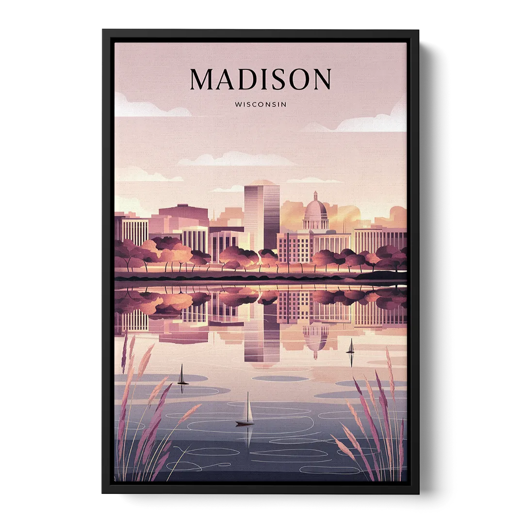 Madison Lake Monona Reflections Front - Black Canvas Wall Art