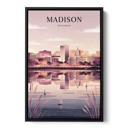 Madison Lake Monona Reflections Front - Black Canvas Wall Art