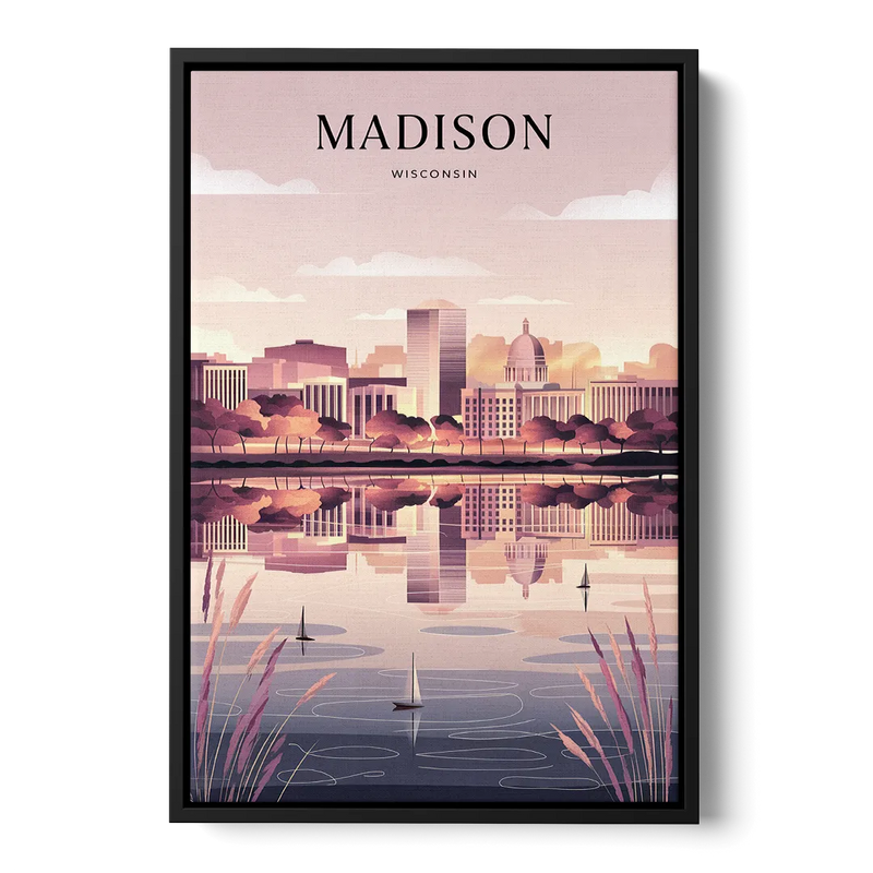 Madison Lake Monona Reflections Front - Black Canvas Wall Art