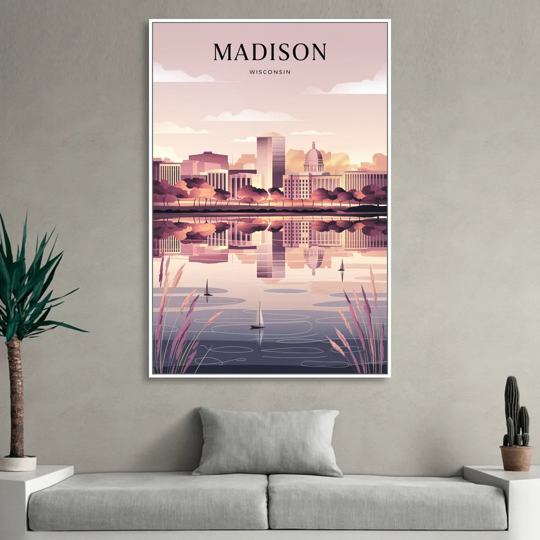Madison Lake Monona Reflections Living Room - White Canvas Wall Art