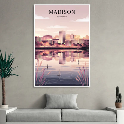 Madison Lake Monona Reflections Living Room - White Canvas Wall Art
