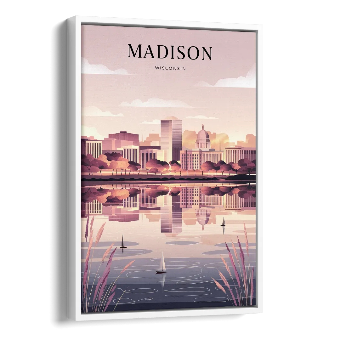 Madison Lake Monona Reflections Side - White Canvas Wall Art