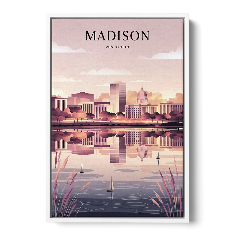 Madison Lake Monona Reflections Front - White Canvas Wall Art
