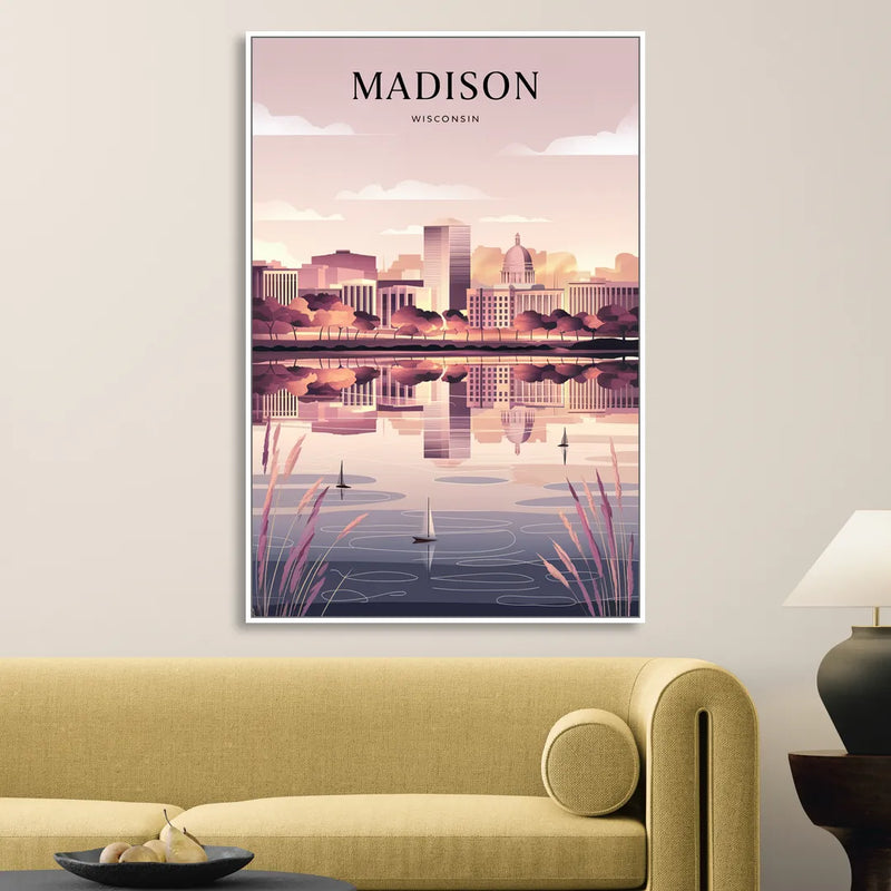Madison Lake Monona Reflections Sitting Room - White Canvas Wall Art