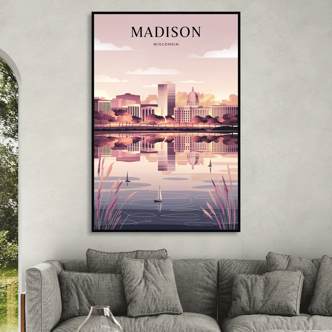 Madison Lake Monona Reflections Sitting Room - Black Canvas Wall Art