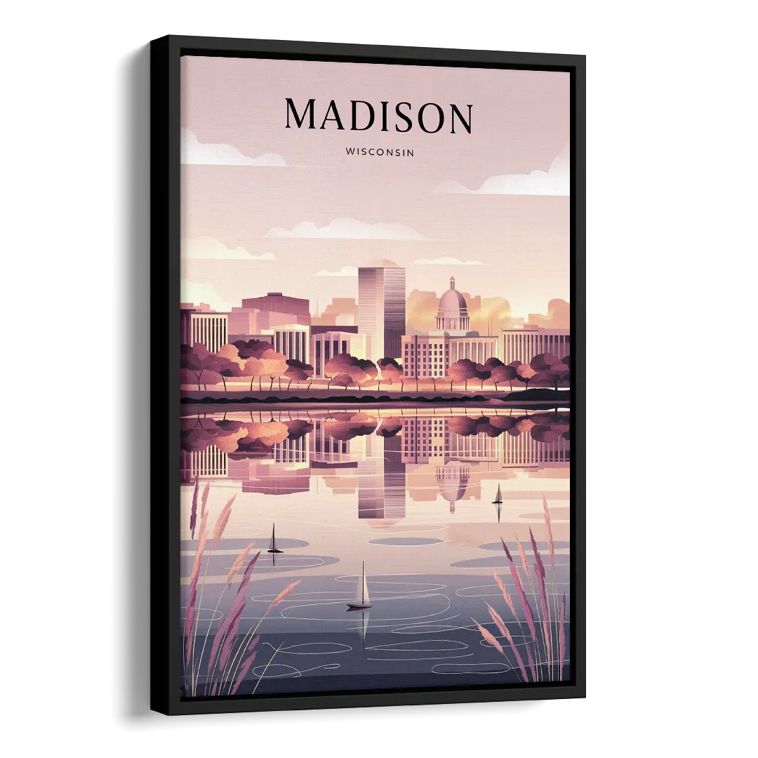 Madison Lake Monona Reflections Side - Black Canvas Wall Art