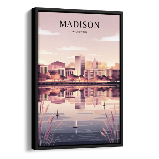 Madison Lake Monona Reflections Side - Black Canvas Wall Art