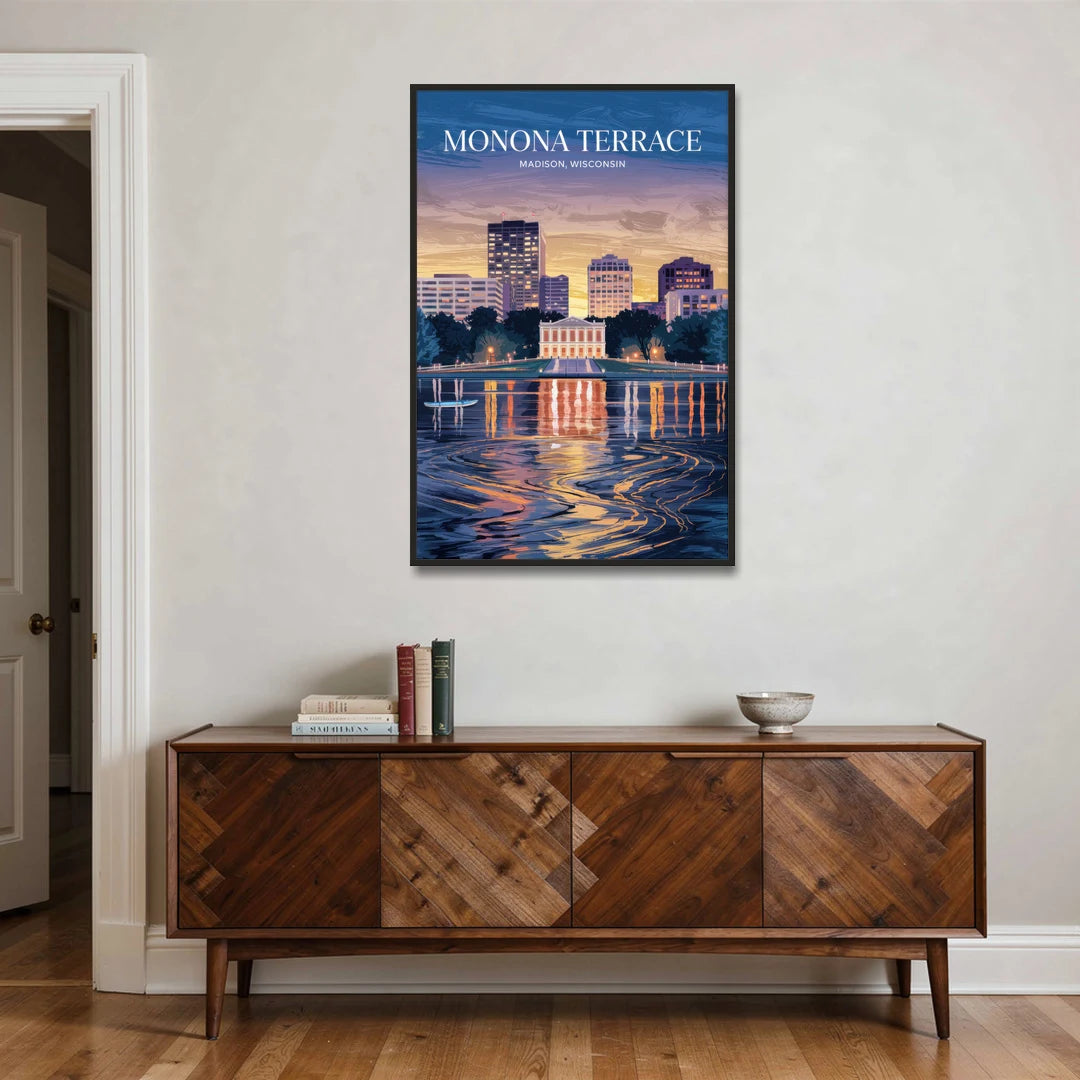 Madison Monona Terrace View - Black Framed Canvas Wall Art - Coffee Table - 32x48