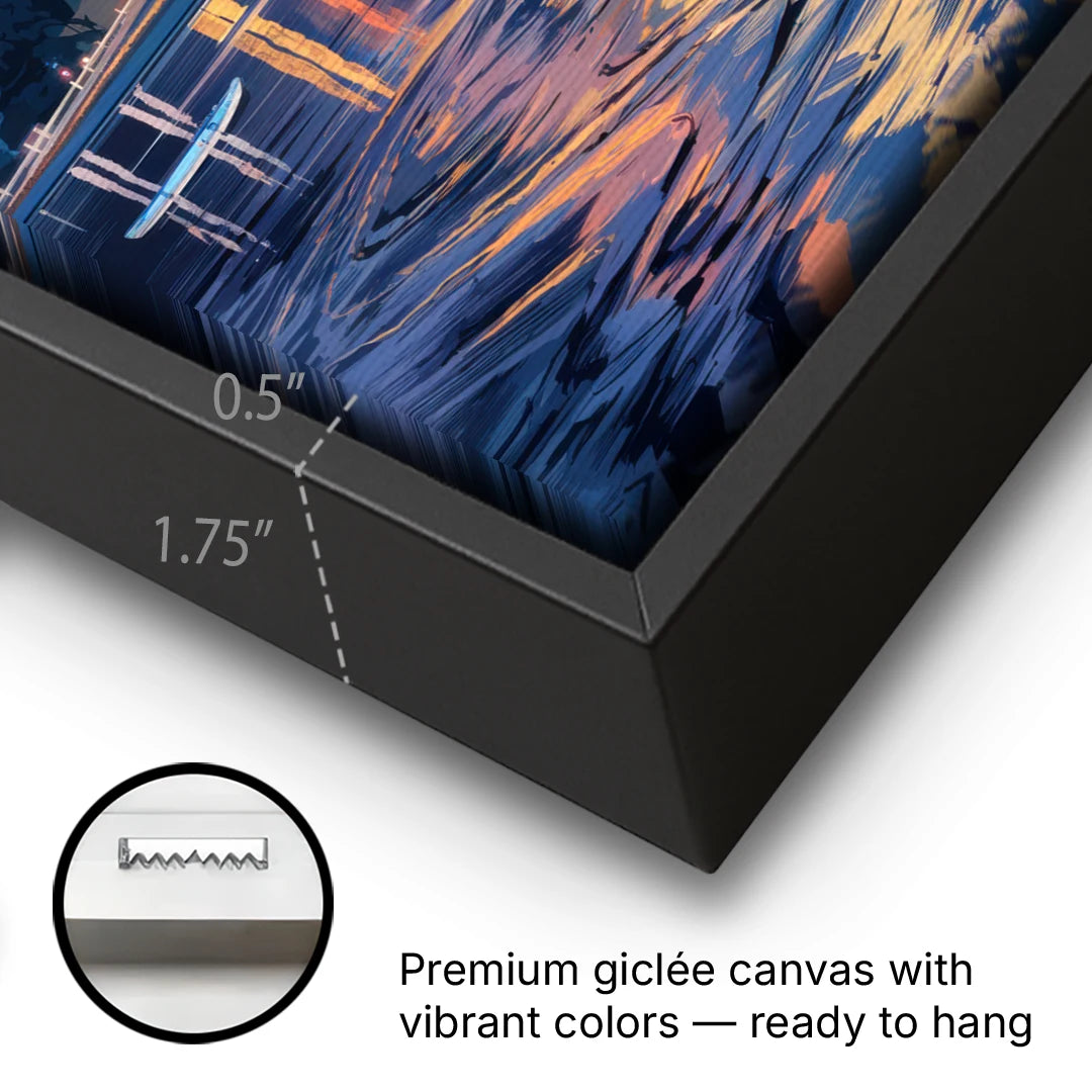 Madison Monona Terrace View - Black Framed Canvas Wall Art - Gallery Wrap Corner