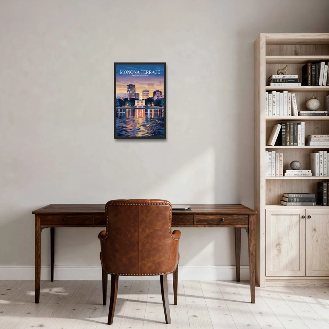 Madison Monona Terrace View - Black Framed Canvas Wall Art - Office - 16x24