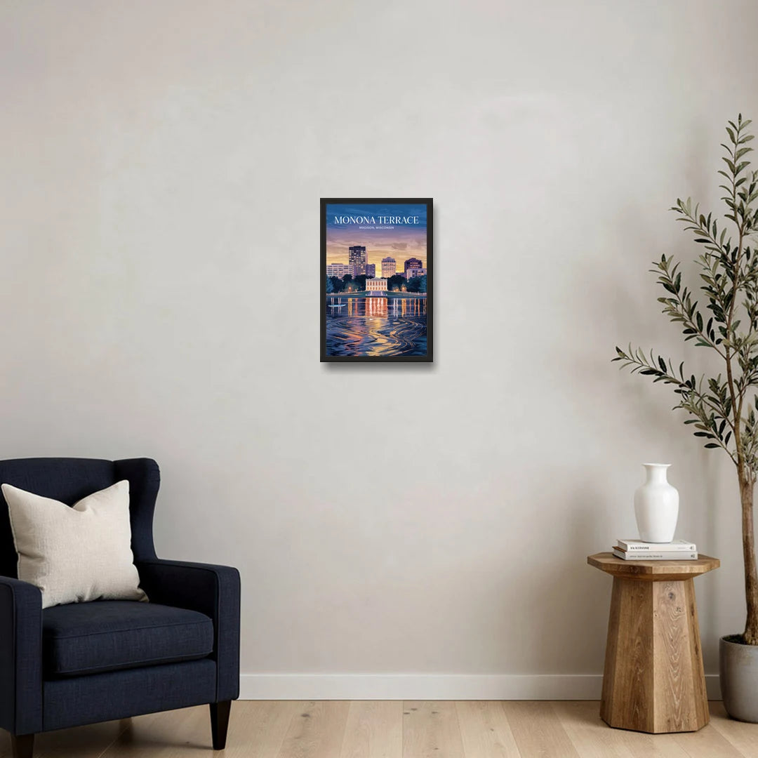 Madison Monona Terrace View - Black Framed Canvas Wall Art - Sofa - 12x18