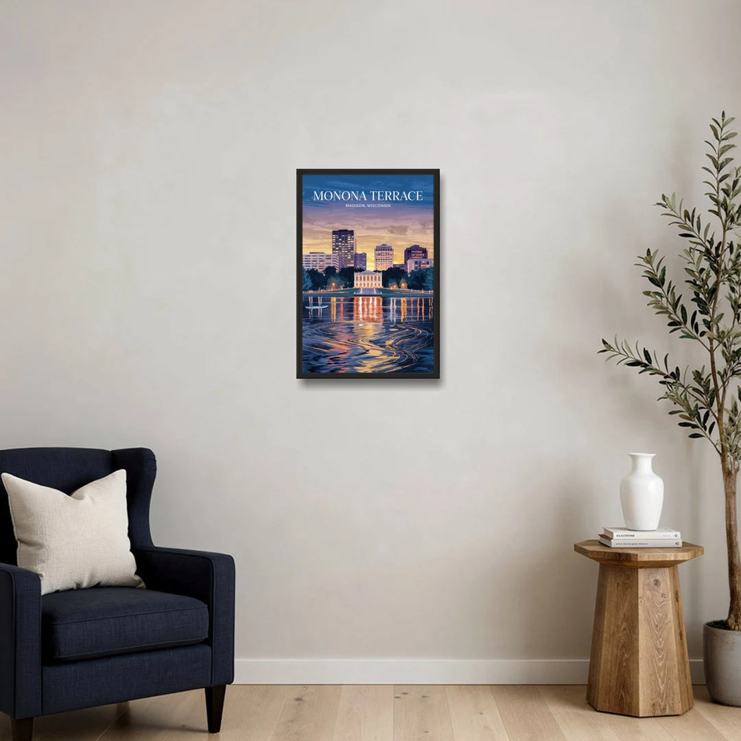 Madison Monona Terrace View - Black Framed Canvas Wall Art - Sofa - 16x24