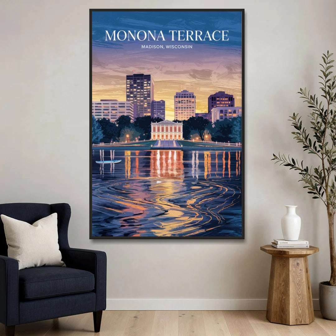 Madison Monona Terrace View - Black Framed Canvas Wall Art - Sofa - 40x60