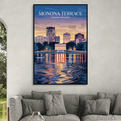 Madison Monona Terrace View Living Room - Black Canvas Wall Art