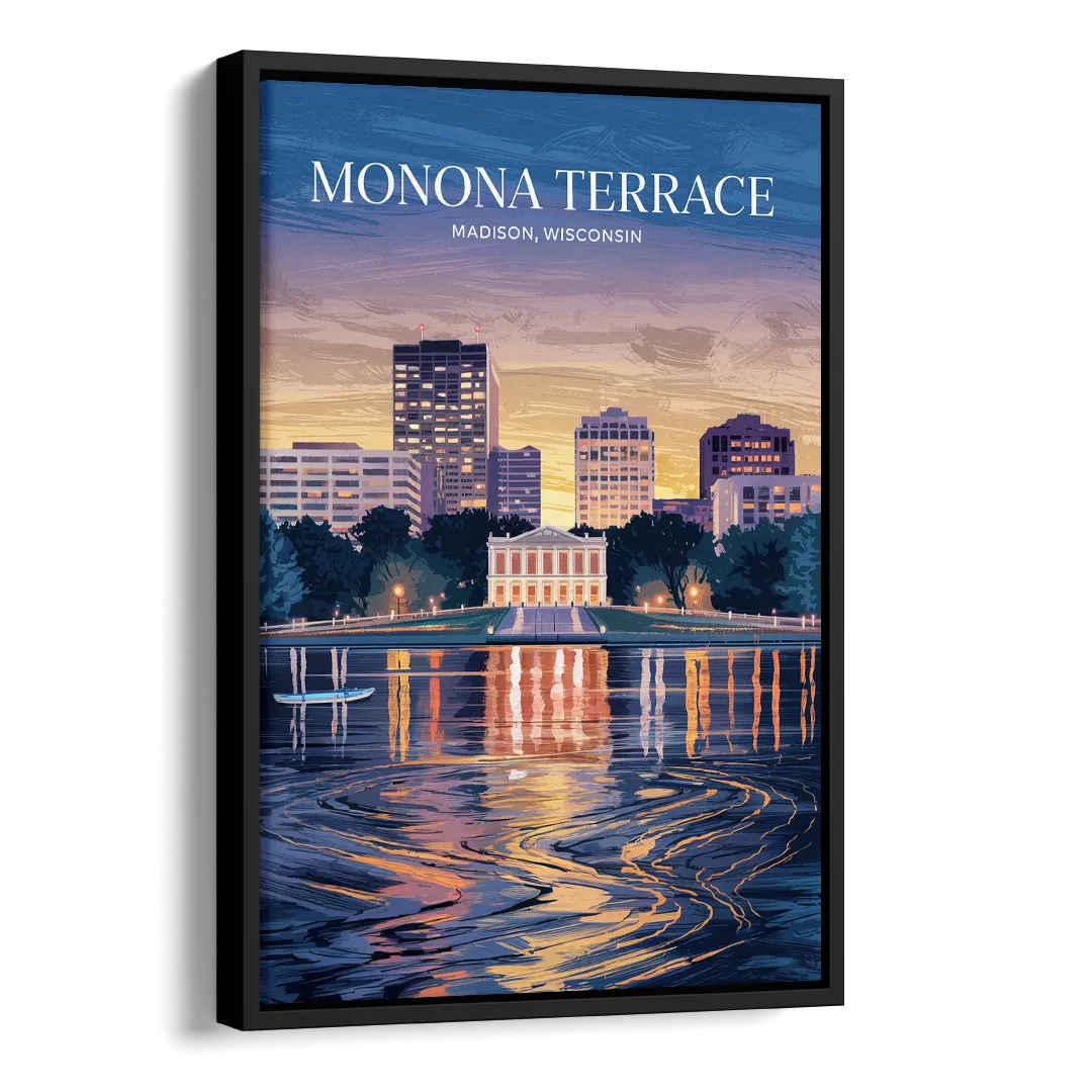 Madison Monona Terrace View Side - Black Canvas Wall Art