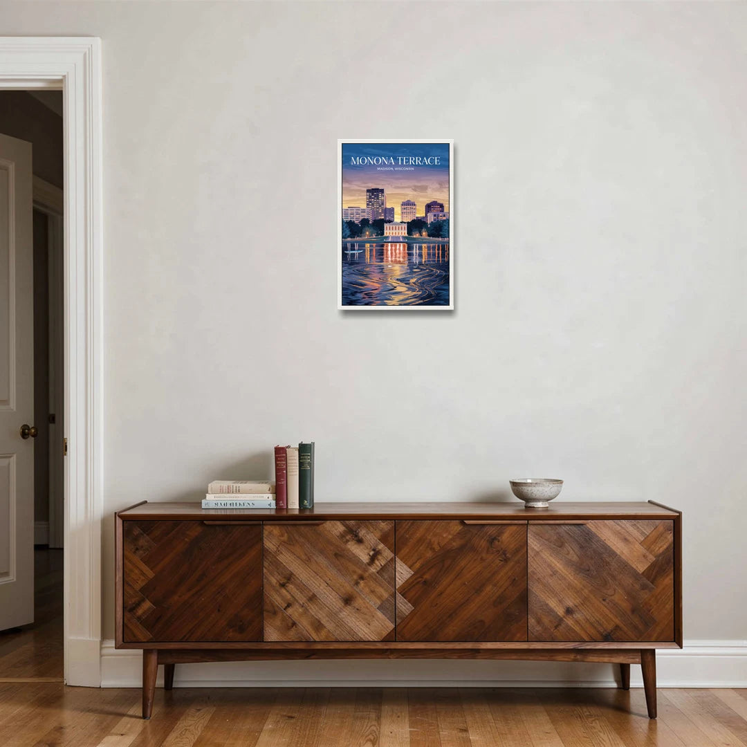 Madison Monona Terrace View - White Framed Canvas Wall Art - Coffee Table - 16x24