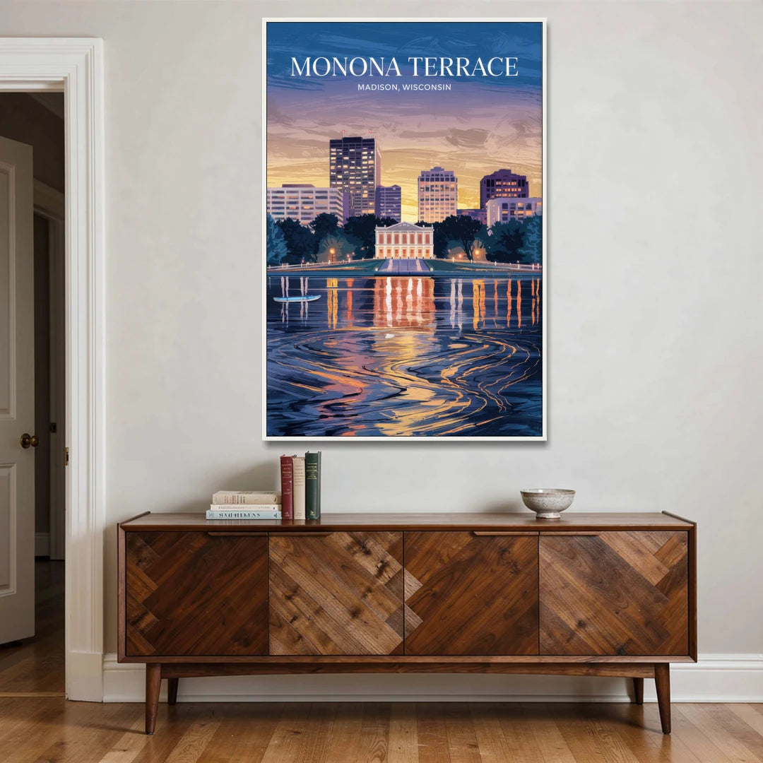 Madison Monona Terrace View - White Framed Canvas Wall Art - Coffee Table - 40x60