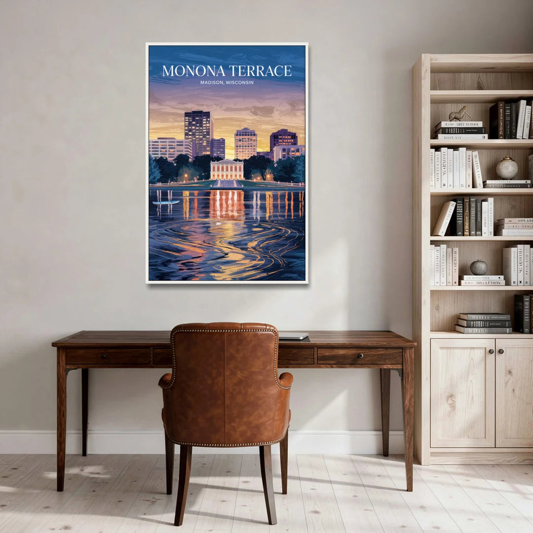 Madison Monona Terrace View - White Framed Canvas Wall Art - Office - 32x48