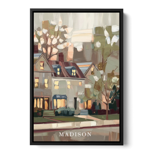 Madison Neighborhood Charm - Black Framed Canvas Wall Art - Front