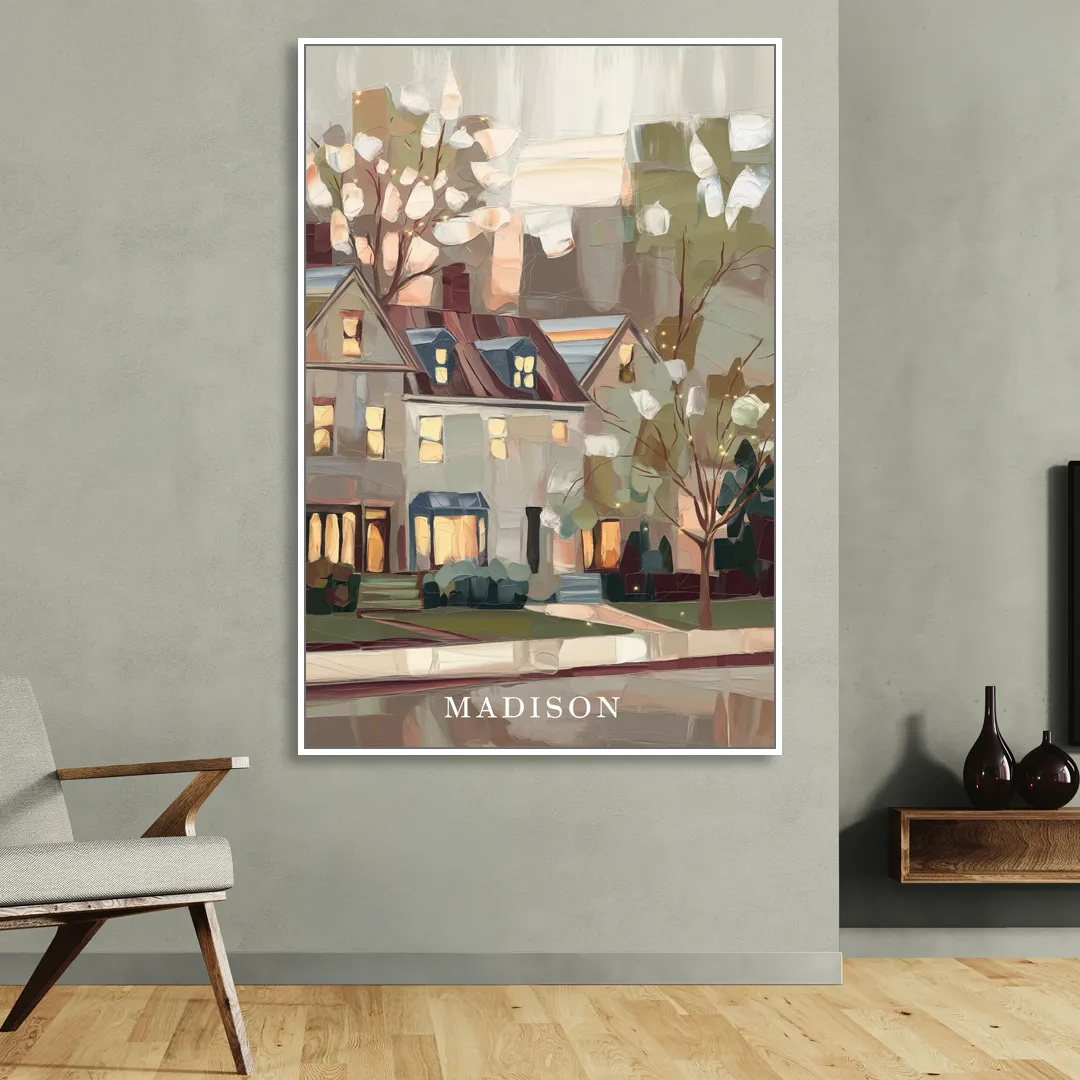 Madison Neighborhood Charm Living Room - White Canvas Wall Art