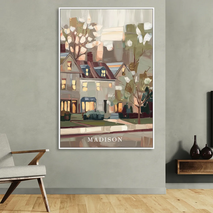 Madison Neighborhood Charm Living Room - White Canvas Wall Art