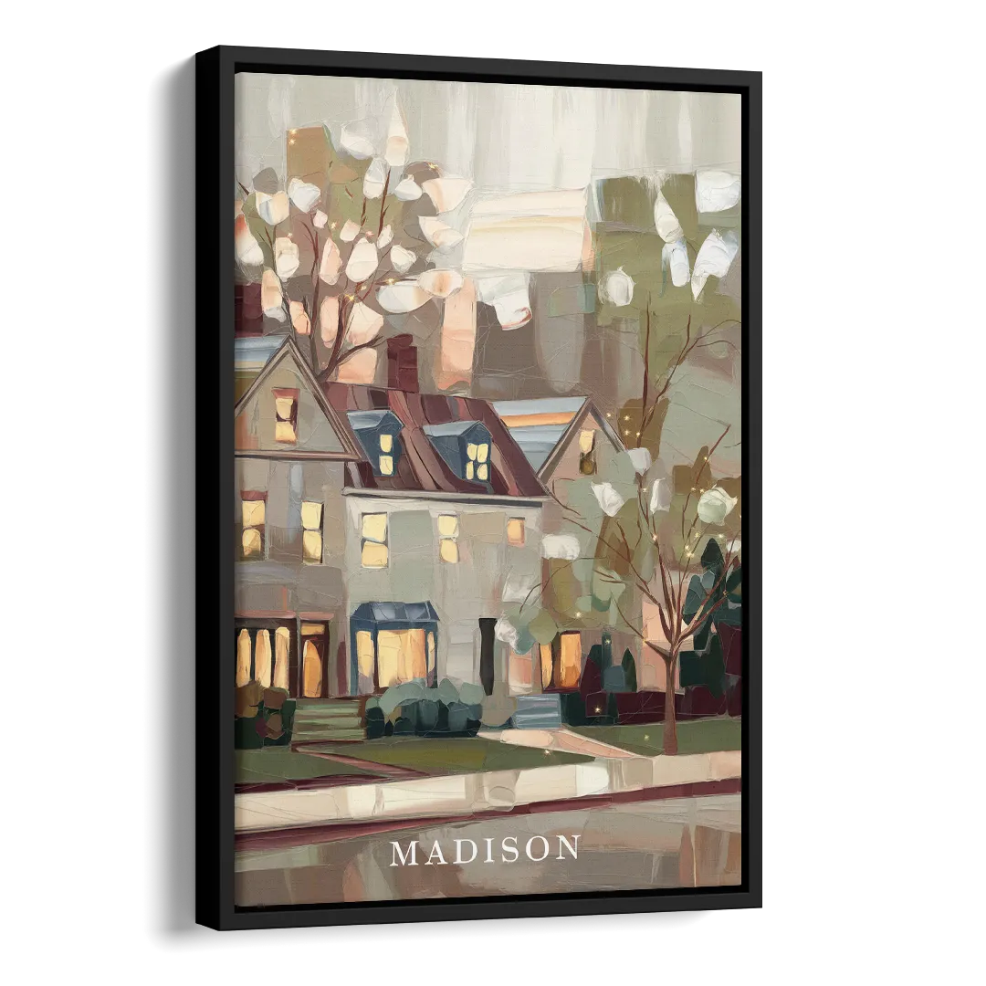 Madison Neighborhood Charm Side - Black Canvas Wall Art