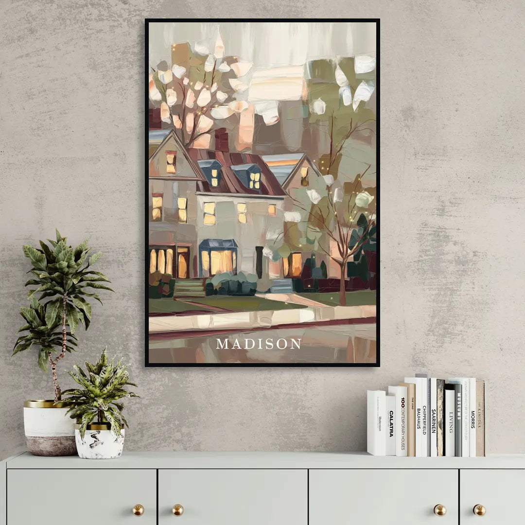 Madison Neighborhood Charm Sitting Room - Black Canvas Wall Art