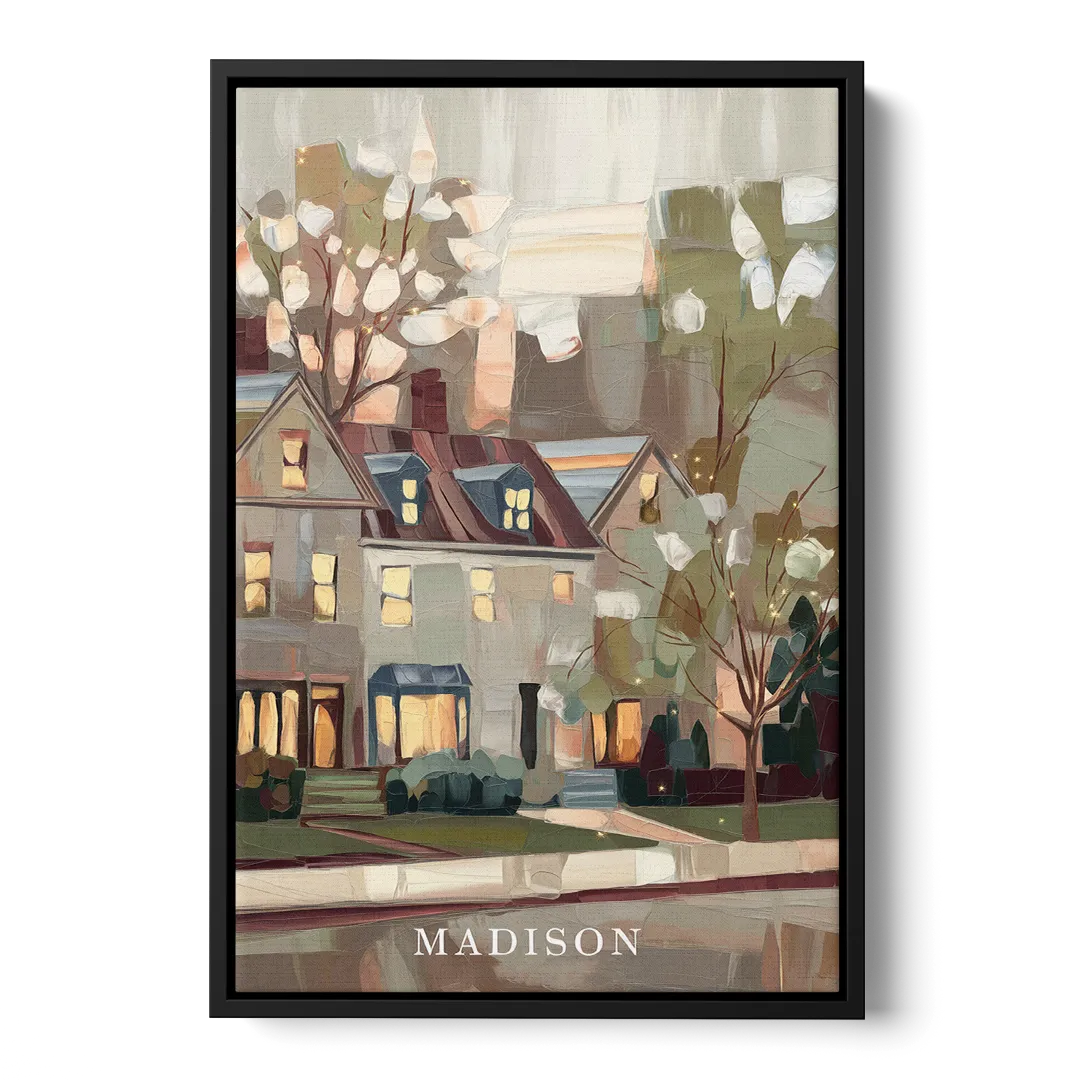 Madison Neighborhood Charm Front - Black Canvas Wall Art