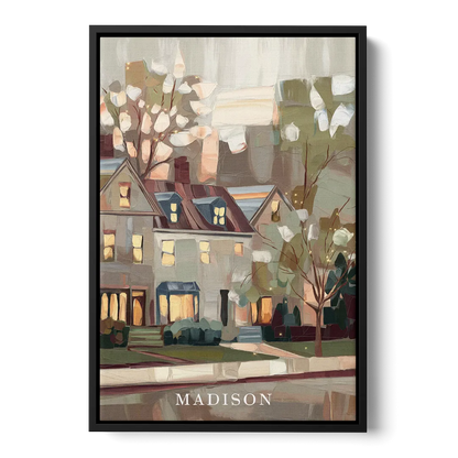 Madison Neighborhood Charm Front - Black Canvas Wall Art