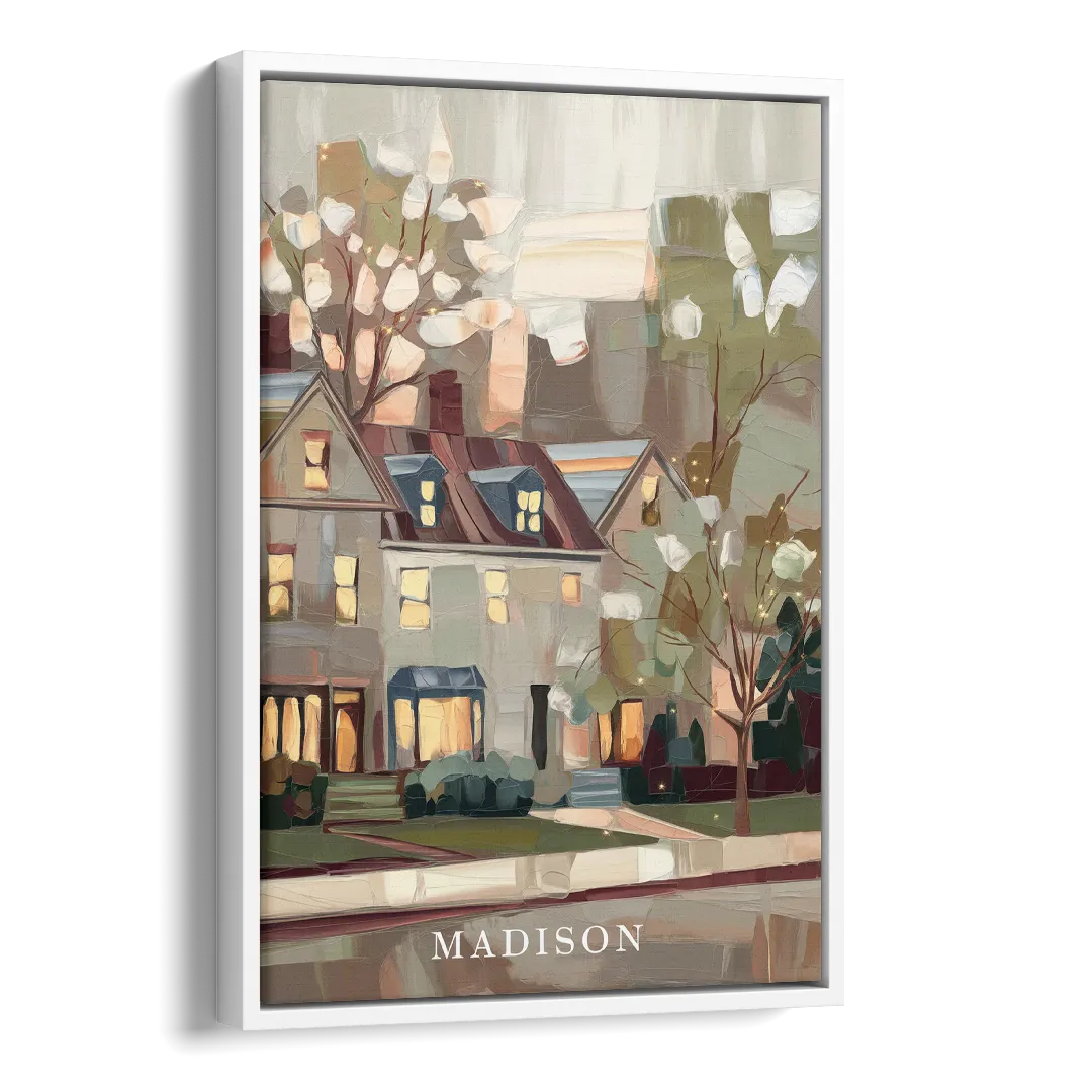 Madison Neighborhood Charm Side - White Canvas Wall Art