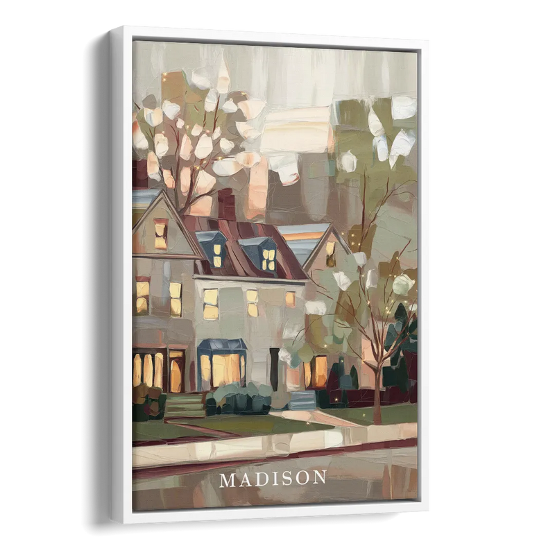 Madison Neighborhood Charm Side - White Canvas Wall Art