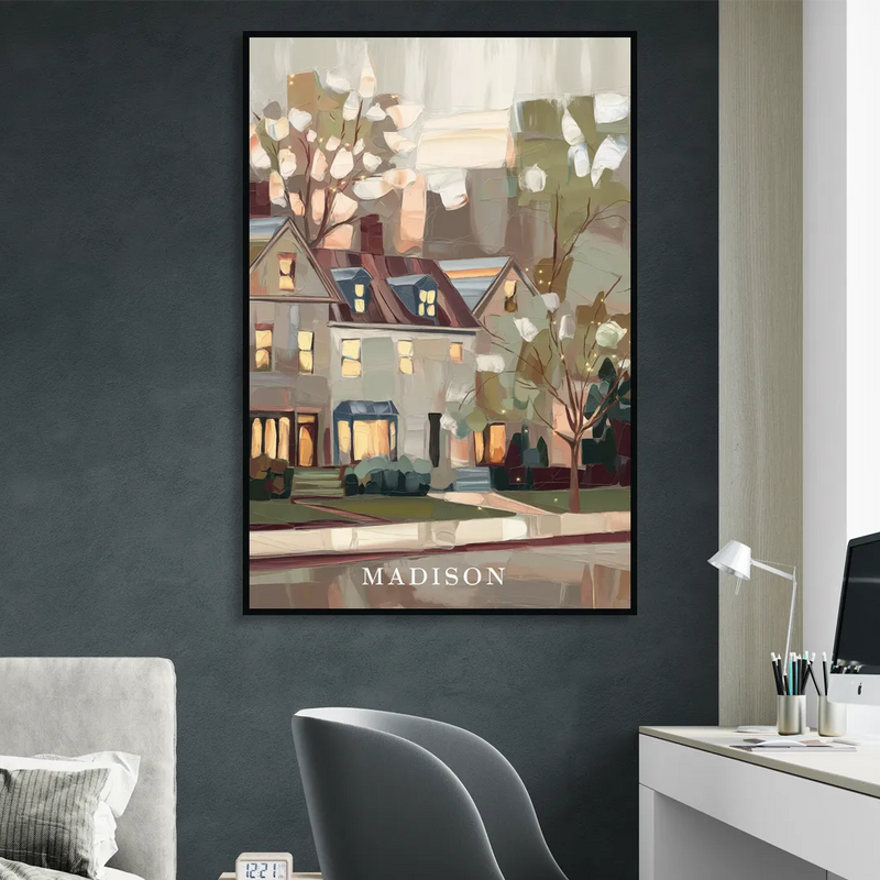 Madison Neighborhood Charm Living Room - Black Canvas Wall Art