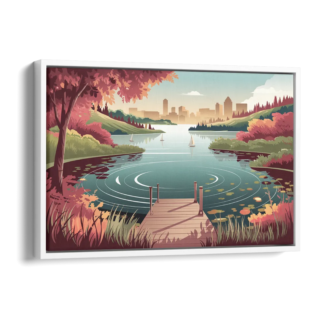 Madison Scenic Lakeshores Side - White Canvas Wall Art