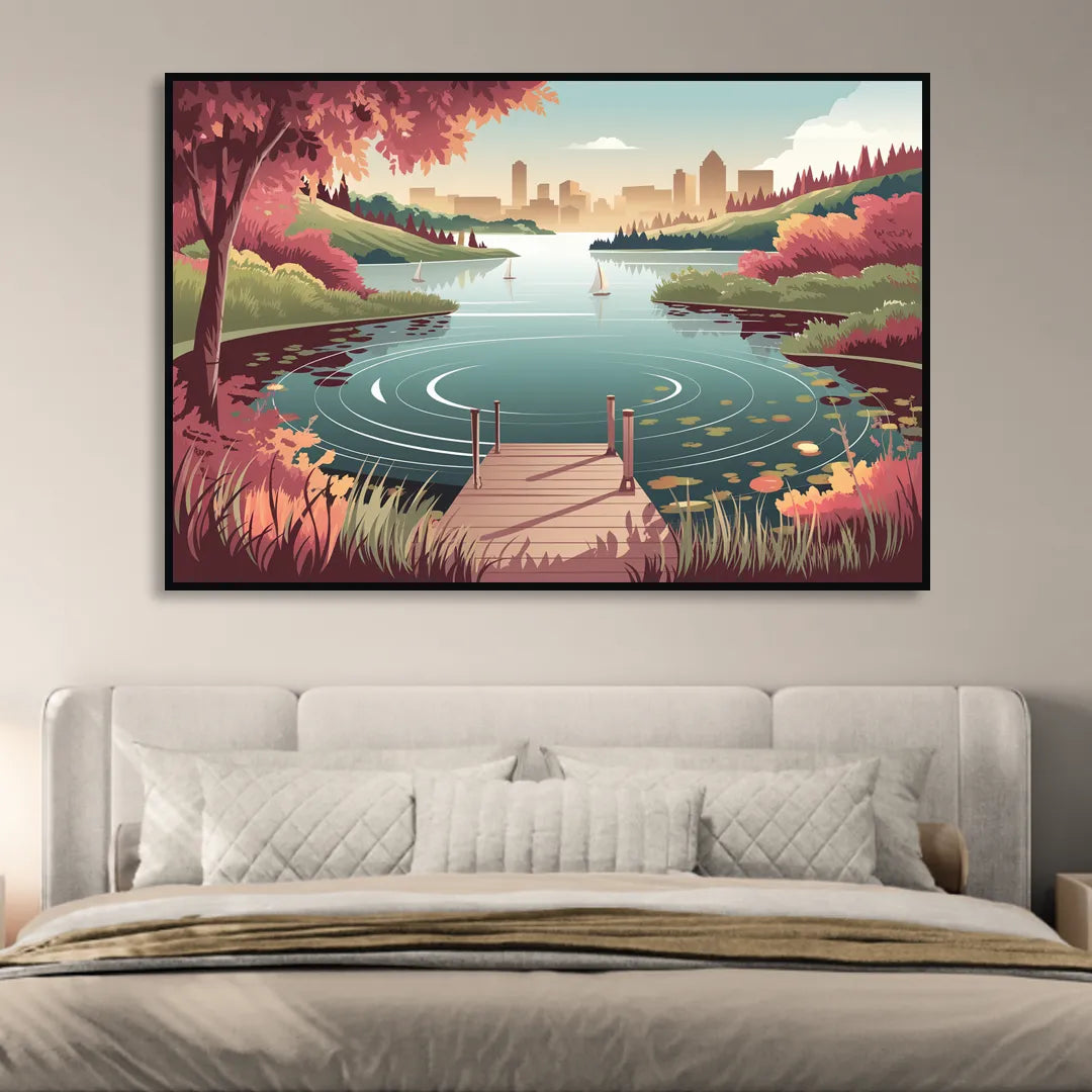 Madison Scenic Lakeshores Sitting Room - Black Canvas Wall Art