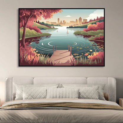 Madison Scenic Lakeshores Sitting Room - Black Canvas Wall Art