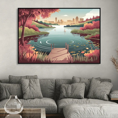Madison Scenic Lakeshores Living Room - Black Canvas Wall Art