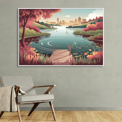 Madison Scenic Lakeshores Sitting Room - White Canvas Wall Art