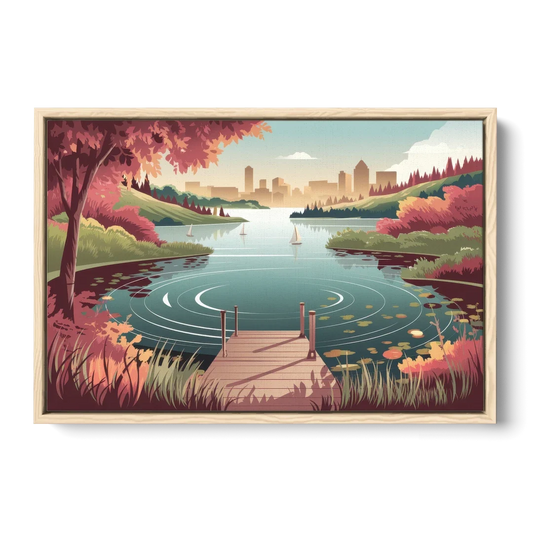Madison Scenic Lakeshores - Oak Framed Canvas Wall Art - Front