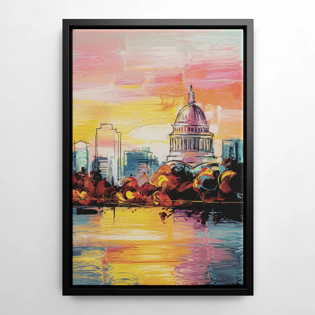 Madison Skyline at Sunset - Black Frame Canvas