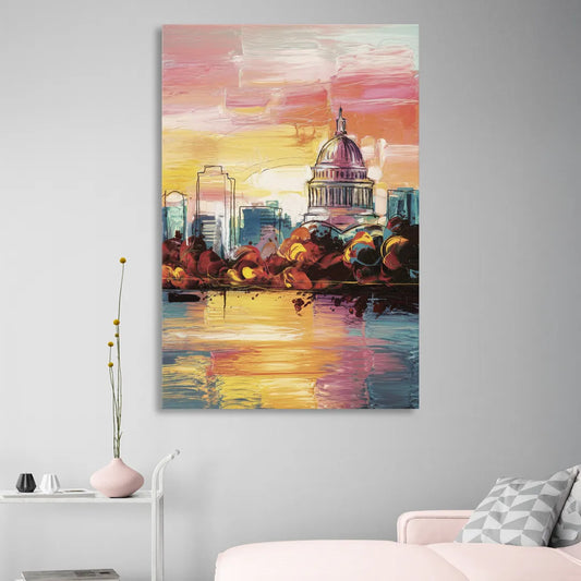 Madison Skyline at Sunset Living Room - Canvas Wall Art