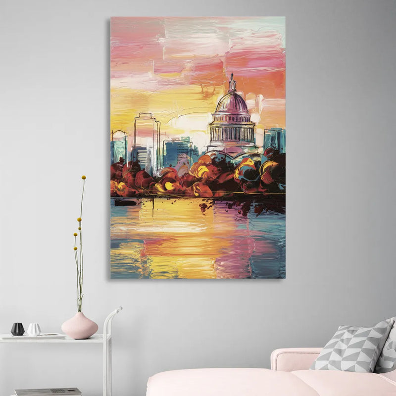 Madison Skyline at Sunset Living Room - Canvas Wall Art