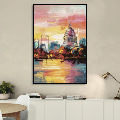 Madison Skyline at Sunset Sitting Room - Black Canvas Wall Art