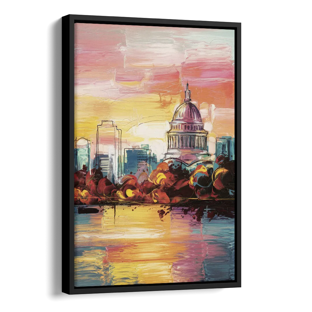 Madison Skyline at Sunset Side - Black Canvas Wall Art
