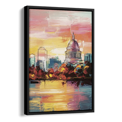 Madison Skyline at Sunset Side - Black Canvas Wall Art